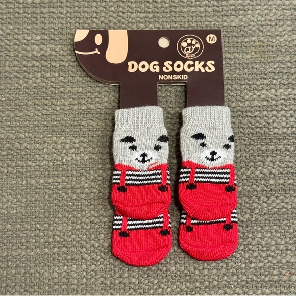 Red and Gray Non-Slip Dog Socks - Picture 1 of 3